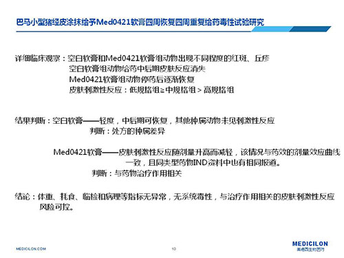 巴马小型猪经皮涂抹给予Med0421软膏，四周恢复、四周重复给药毒性试验研究